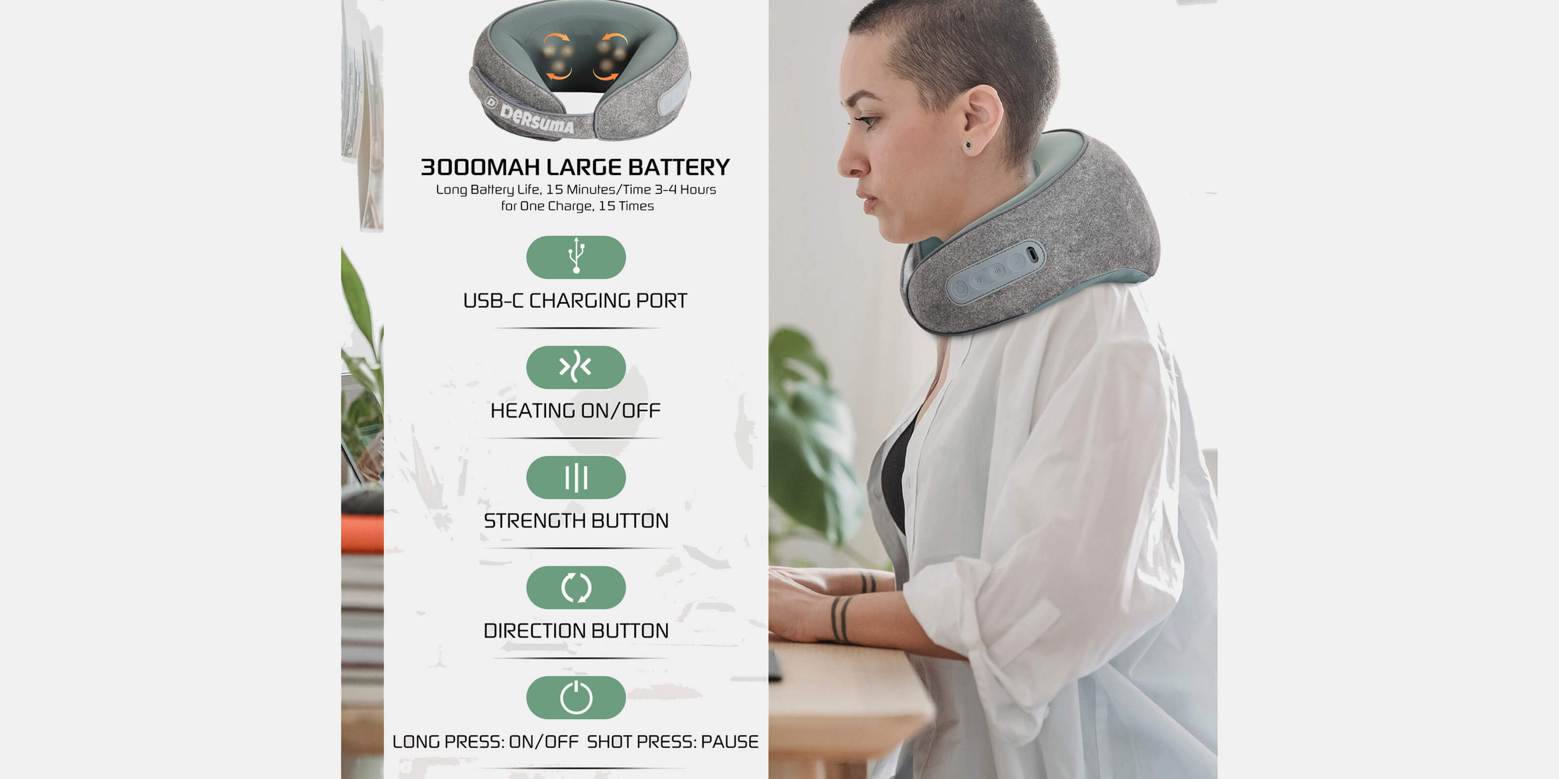 DERSUMA Neck Massager Shiatsu - Neck Massage: 3D Deep Kneading