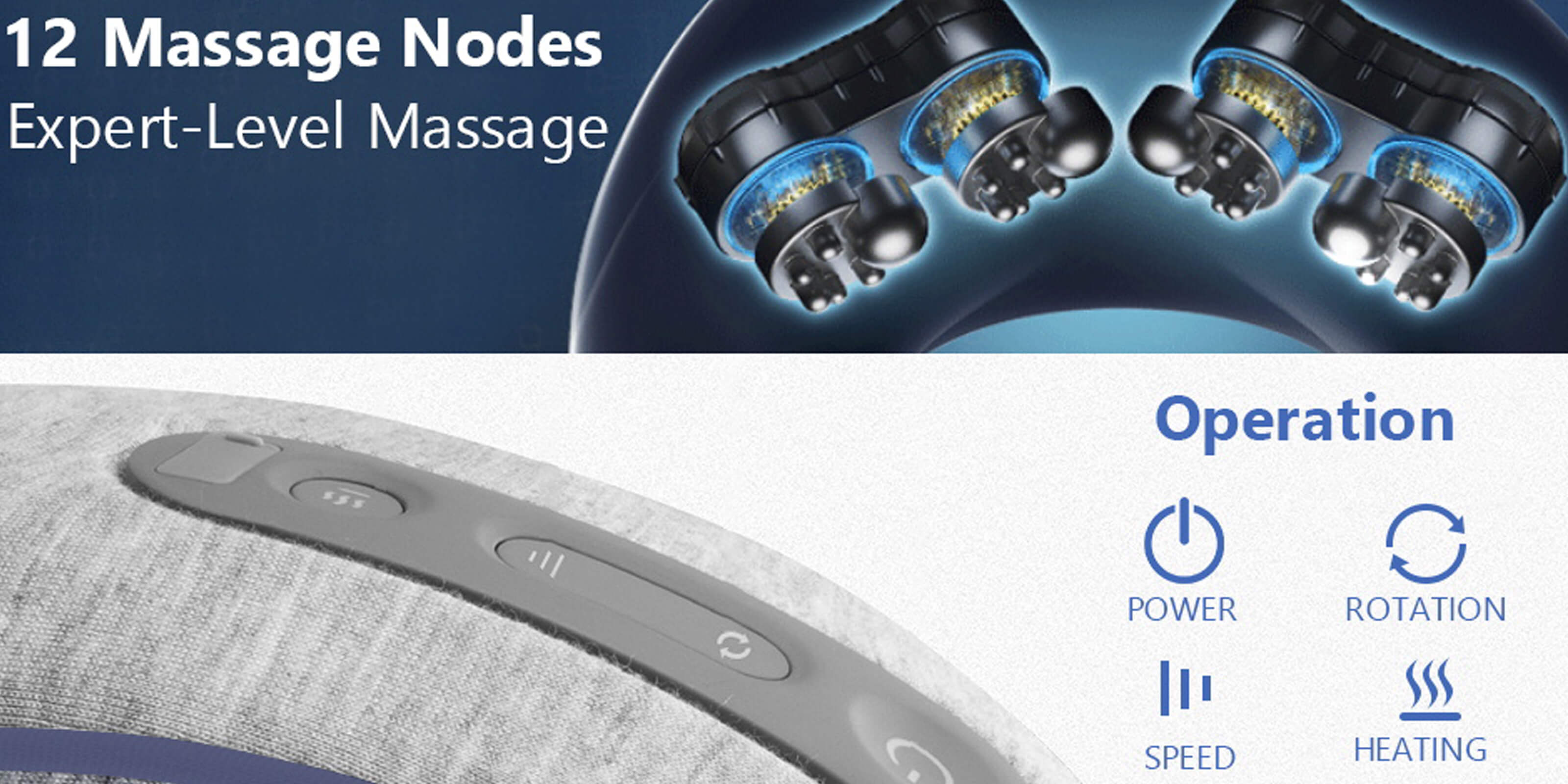 Neck Massager Shiatsu: Electric Rechargeable Massage Cushion Pillow - 3D Heated Deep Tissue Kneading - Perfect for Pain Relief at Home, Office,Travel